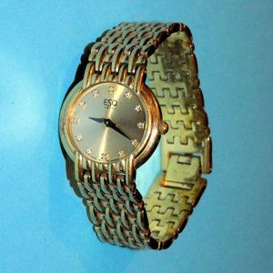 Vintage ESQ Swiss Watch Esquire Quartz Stainless Steel 1002058 Diamond Markers